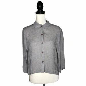 EILEEN FISHER Petite Gray Rayon Button Up Collard Blouse